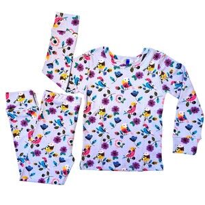 Toddler Girls Stretch Knit Pajama Set Lavender Bird Print Handmade 4T New